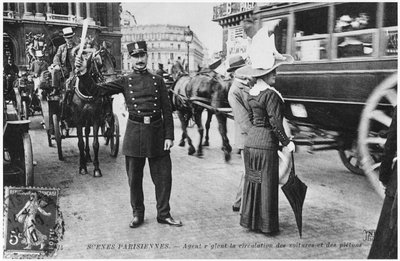 Postcard depicting a policeman directing the traffic in Paris, before 1914 by French Photographer